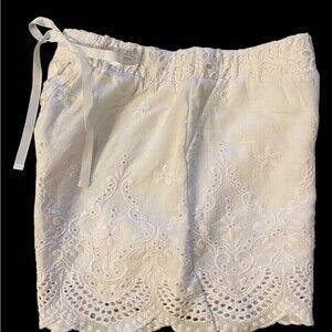 Juniors White lace shorts, ribbon lace up back, patriotic wear, 4th of July, S